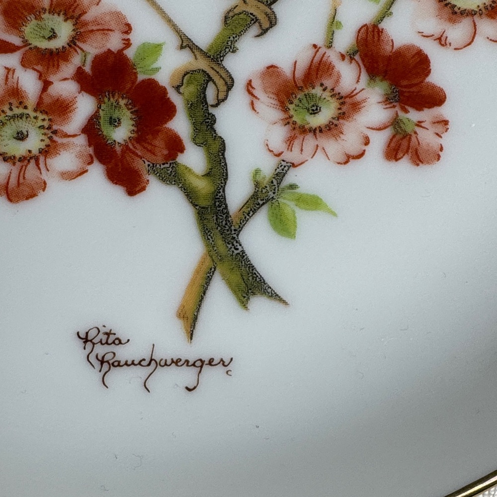 Rita Rauchwerger Hand Painted Elegant White Porcelain Plate with Peacock - Picture 2 of 13